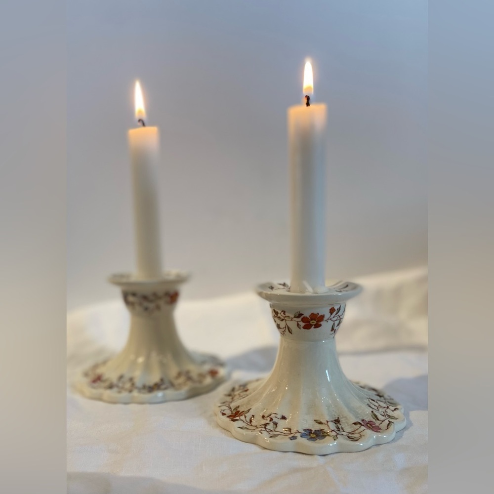Set of 2 Vintage porcelain candle holders wicker Dale Copeland Spode England